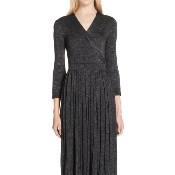 Kate Spade Metallic Dashing Beauty Knit V Neck Pleated Skirt Sweater Dress Sz XS - Picture 2 of 9